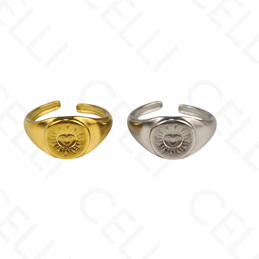 Anillo de Acero Ajustable - sol con rostro
