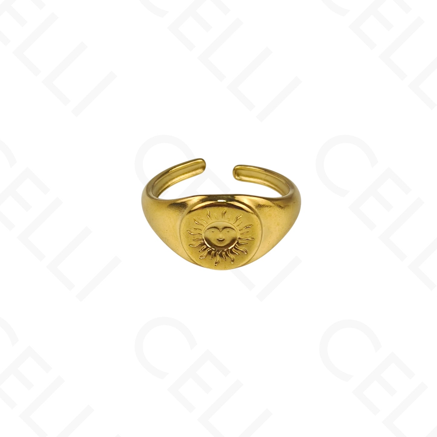 Anel de Aço Ajustável - sol com rosto