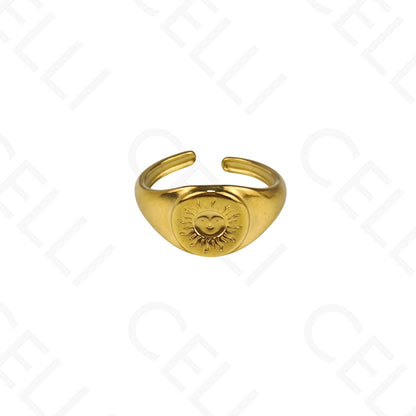 Anel de Aço Ajustável - sol com rosto
