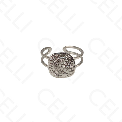 Anel de Aço Ajustável - lua e estrela