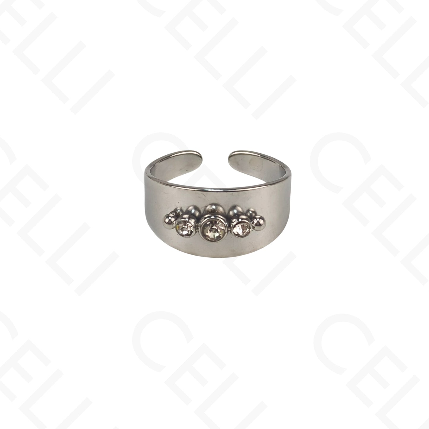 可调节钢戒 - 三个亮钻