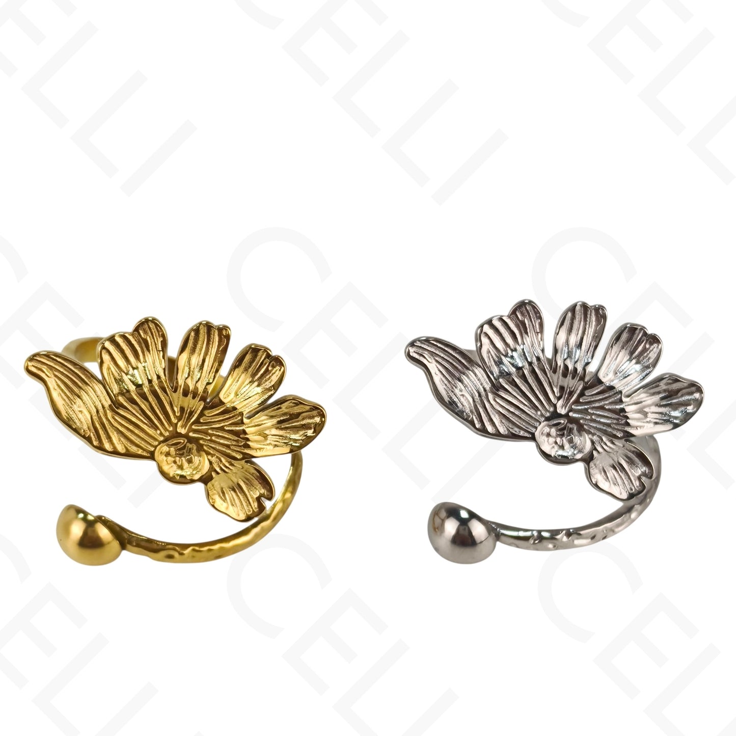 Anel de Aço Ajustável - flor