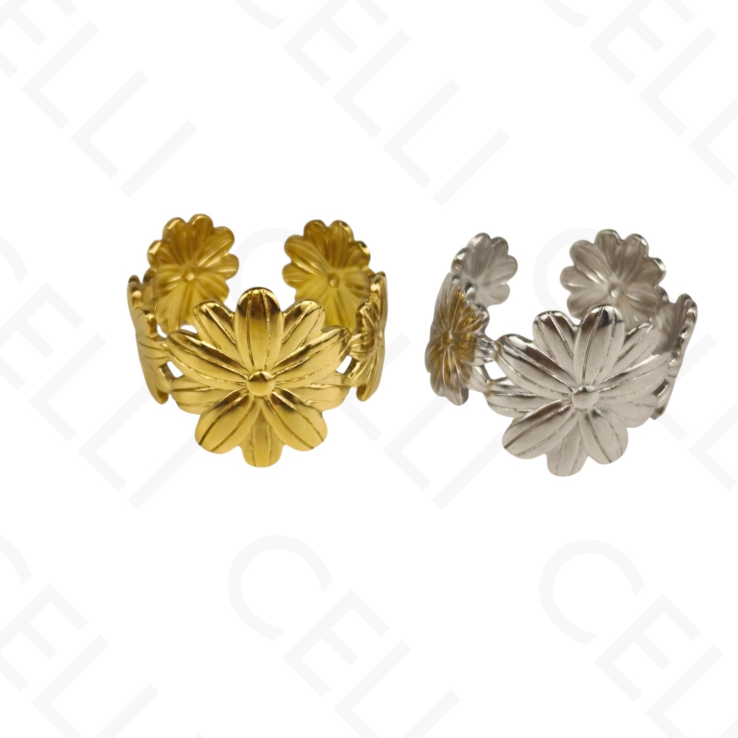 Anillo de Acero Ajustable - flores