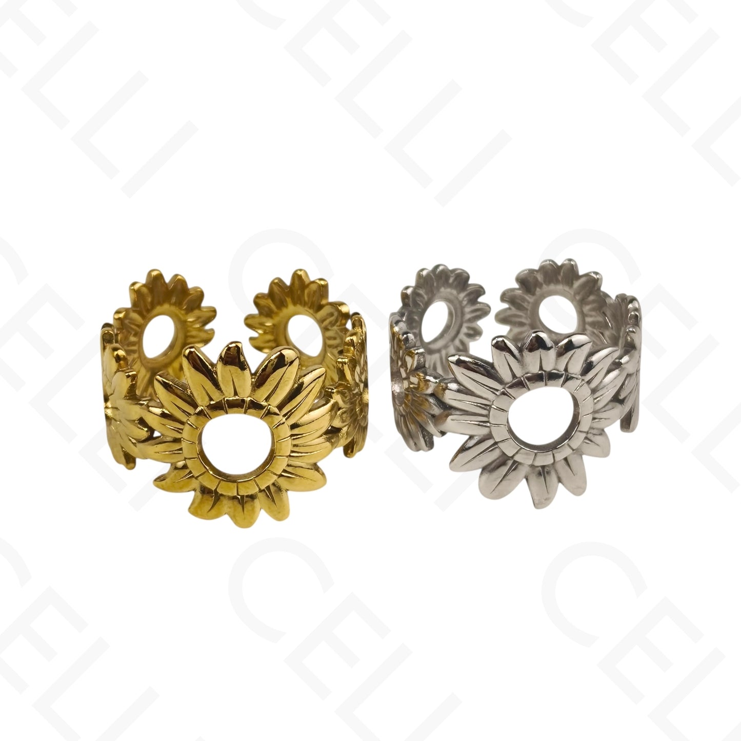 Adjustable Steel Ring - flowers