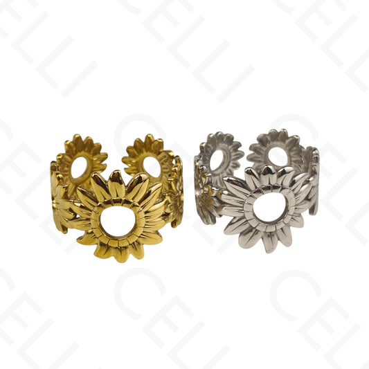 Anillo de Acero Ajustable - flores