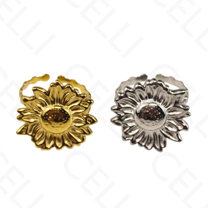 Anillo de Acero Ajustable - flor