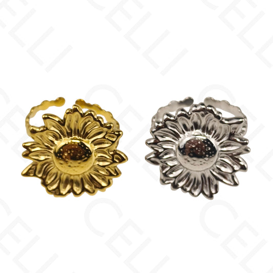 Anillo de Acero Ajustable - flor