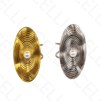 Anillo de Acero Ajustable - óvalo con perla
