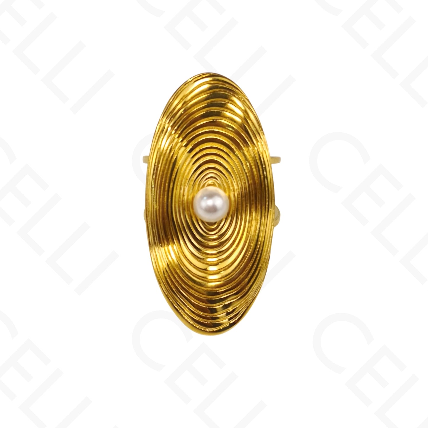 Anillo de Acero Ajustable - óvalo con perla