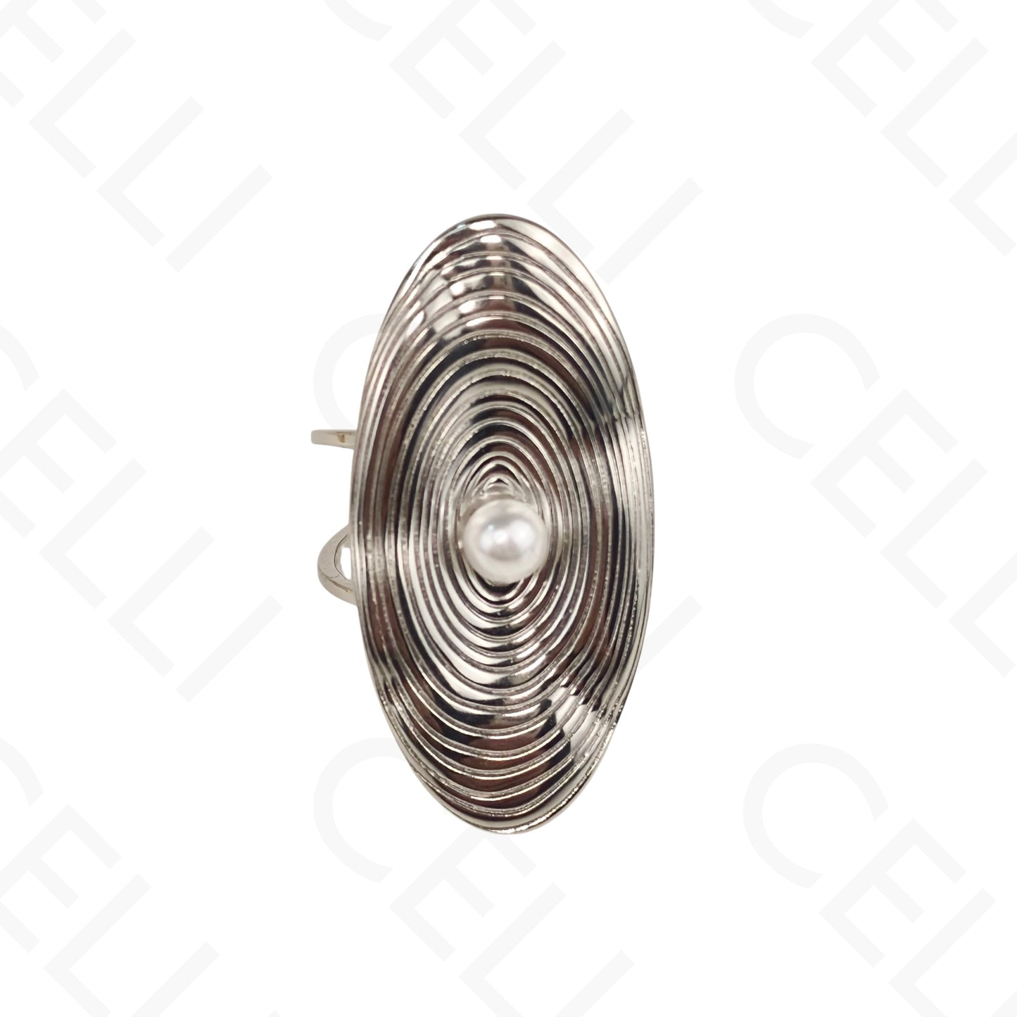 Anillo de Acero Ajustable - óvalo con perla