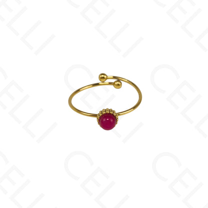 Anel de Aço Ajustável - mini pedra natural redonda (6 cores)