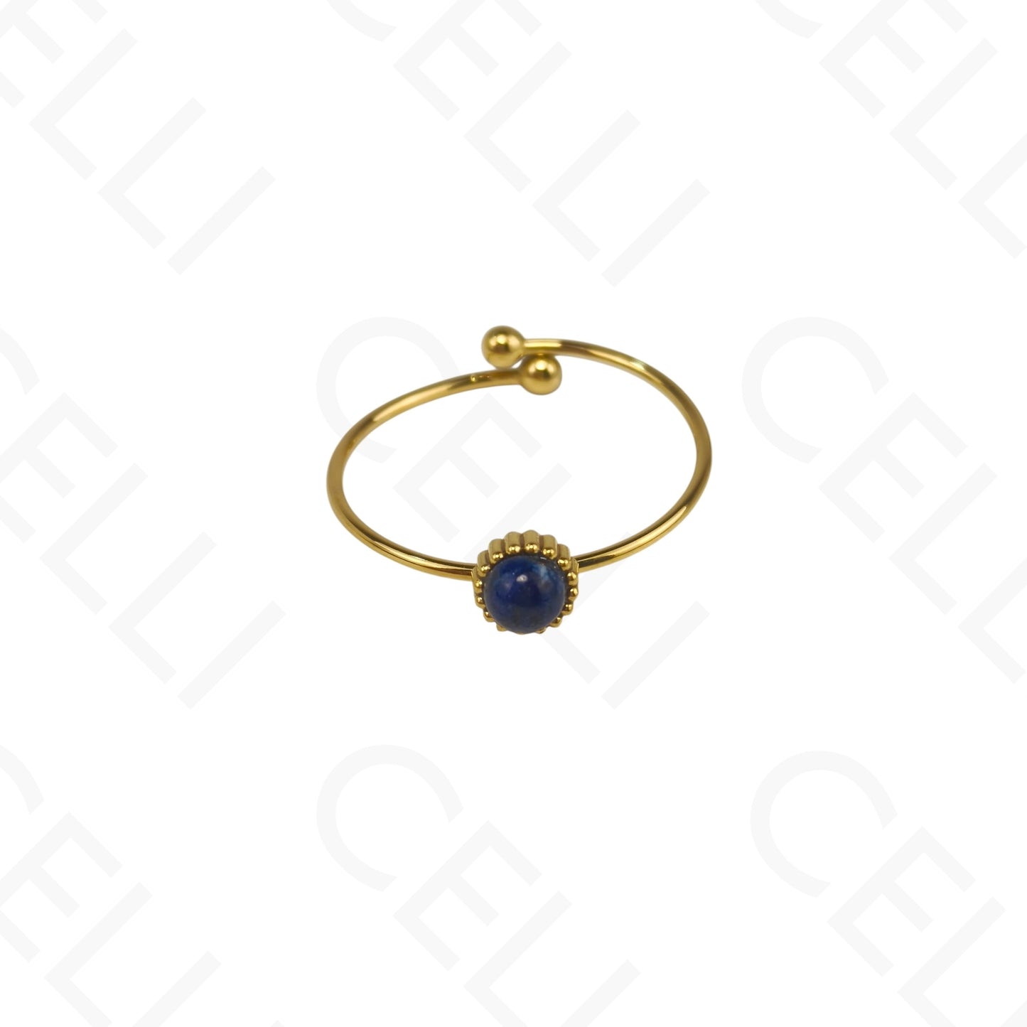 Anel de Aço Ajustável - mini pedra natural redonda (6 cores)