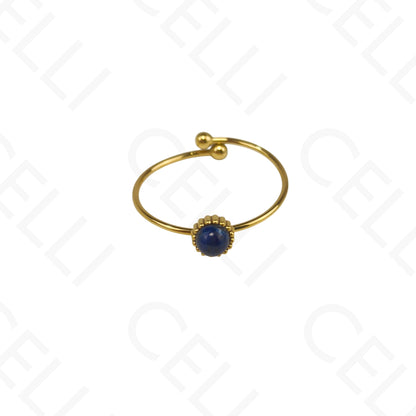 Anel de Aço Ajustável - mini pedra natural redonda (6 cores)