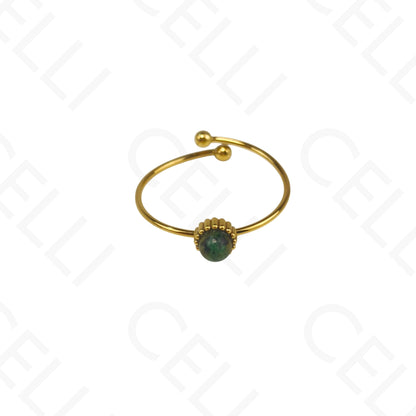 Anel de Aço Ajustável - mini pedra natural redonda (6 cores)