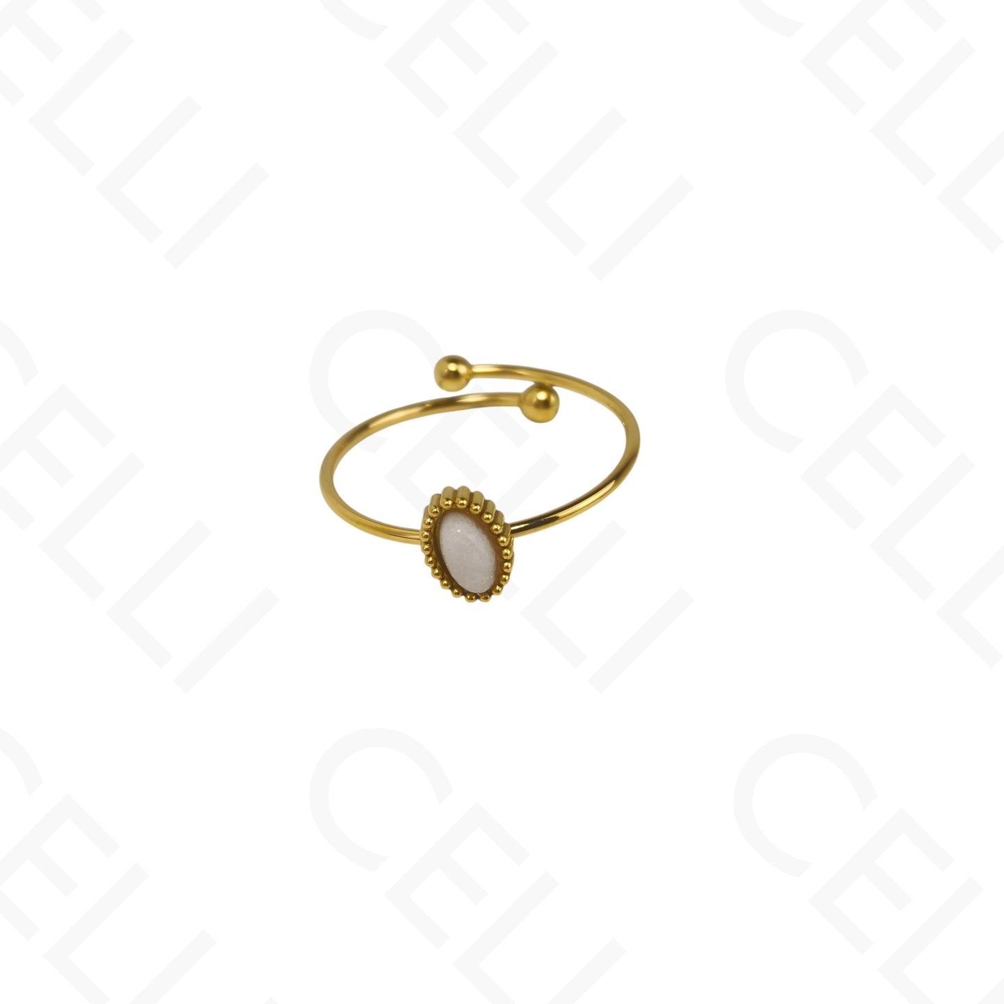 Anillo de Acero Ajustable - mini piedra natural óvalo (6 colores)