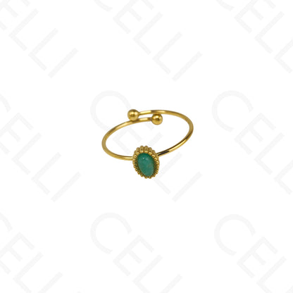 Anillo de Acero Ajustable - mini piedra natural óvalo (6 colores)