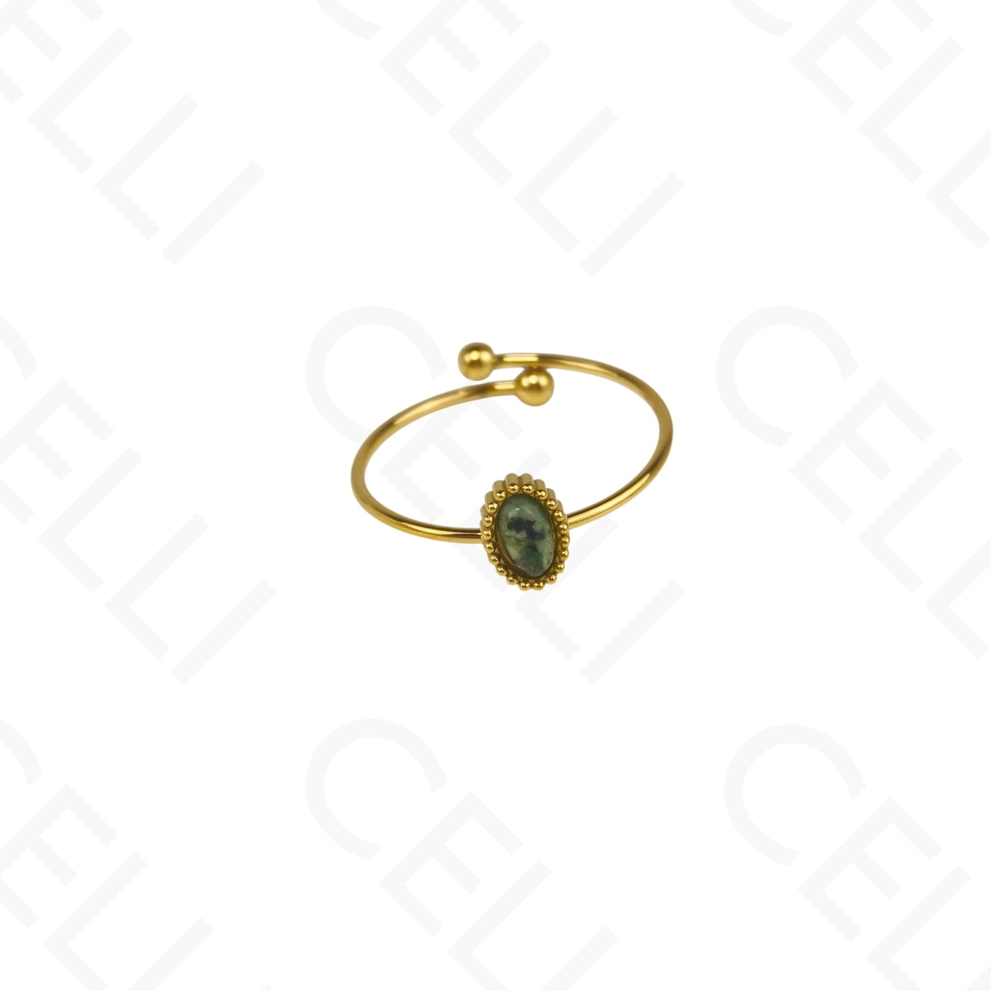 Anillo de Acero Ajustable - mini piedra natural óvalo (6 colores)