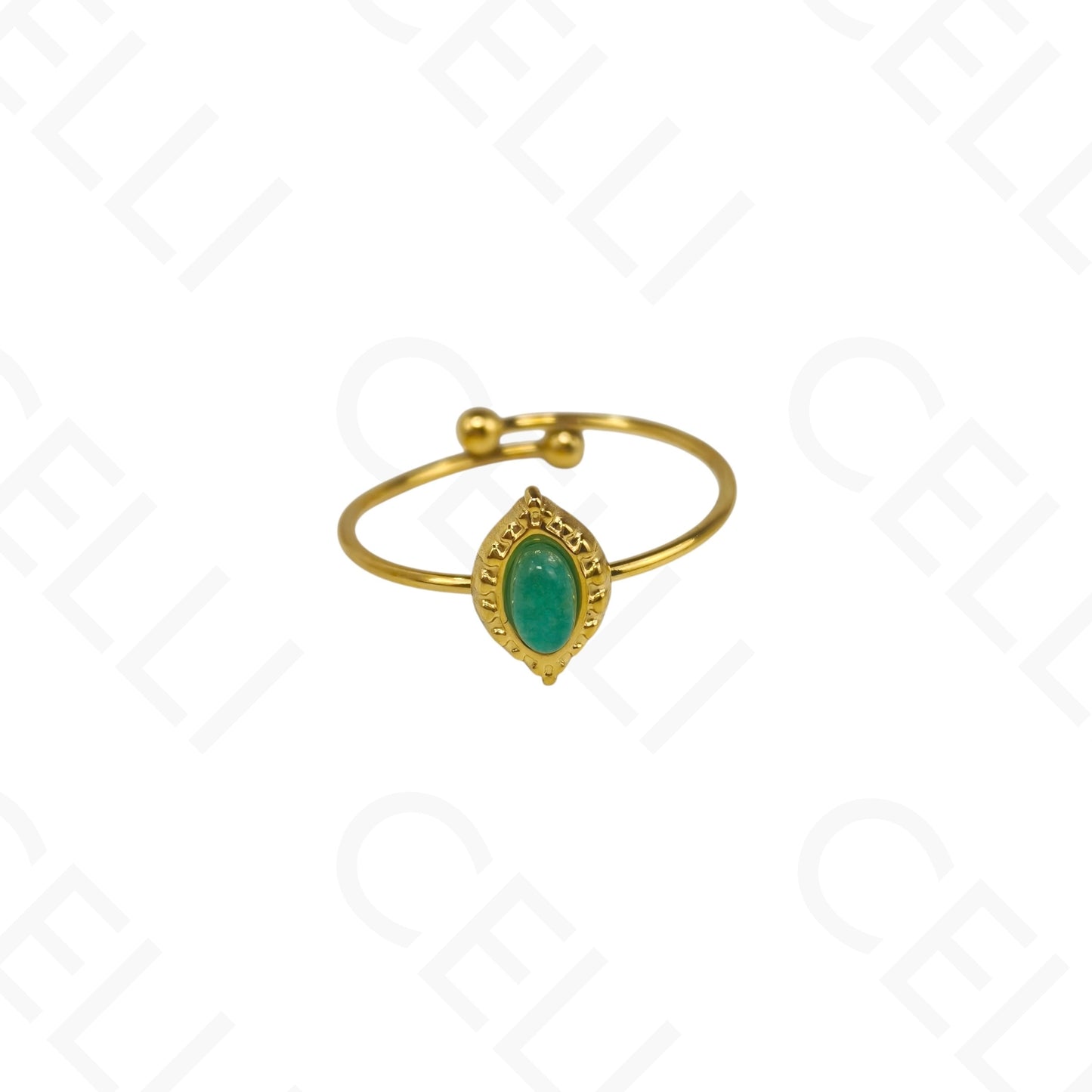 Anillo de Acero Ajustable - mini piedra natural óvalo puntiaguda (6 colores)