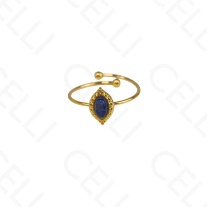 Anillo de Acero Ajustable - mini piedra natural óvalo puntiaguda (6 colores)