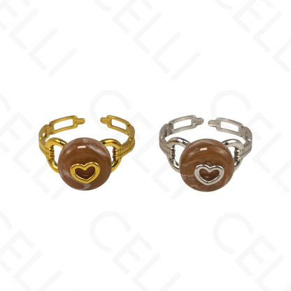 Anillo de Acero Ajustable - resina con corazón