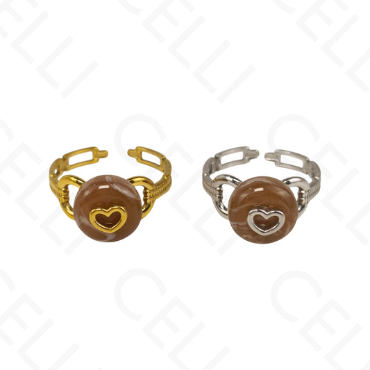 Anillo de Acero Ajustable - resina con corazón