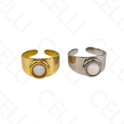 Anel de Aço Ajustável - pedra natural redonda