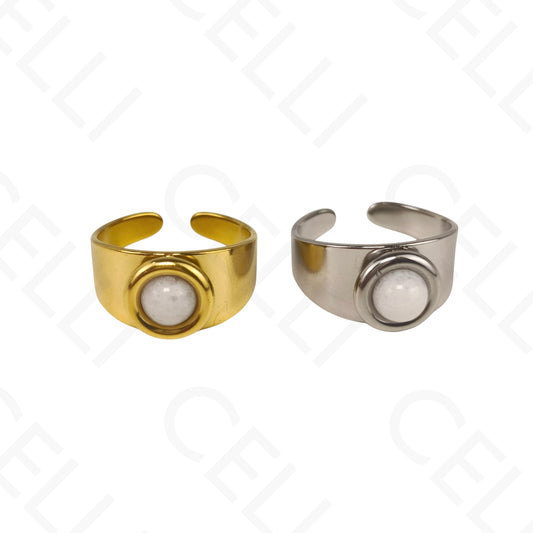 Anillo de Acero Ajustable - piedra natural redonda