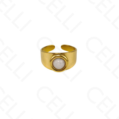 Anel de Aço Ajustável - pedra natural redonda