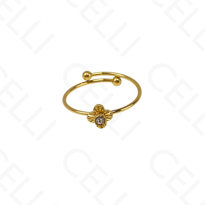 Anillo de Acero Ajustable - mini trébol con brillante