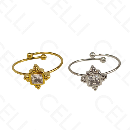 Anillo de Acero Ajustable - brillante cuadrado