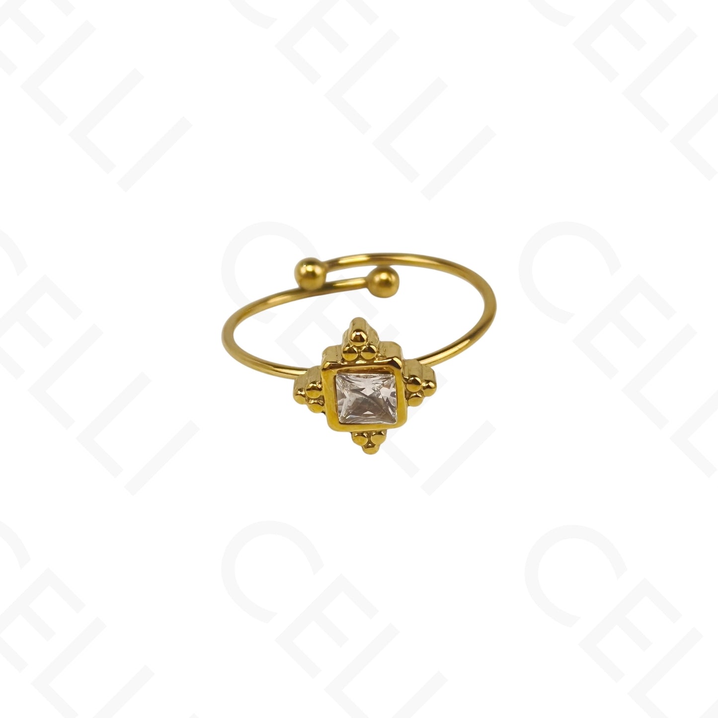 Anel de Aço Ajustável - brilhante quadrado