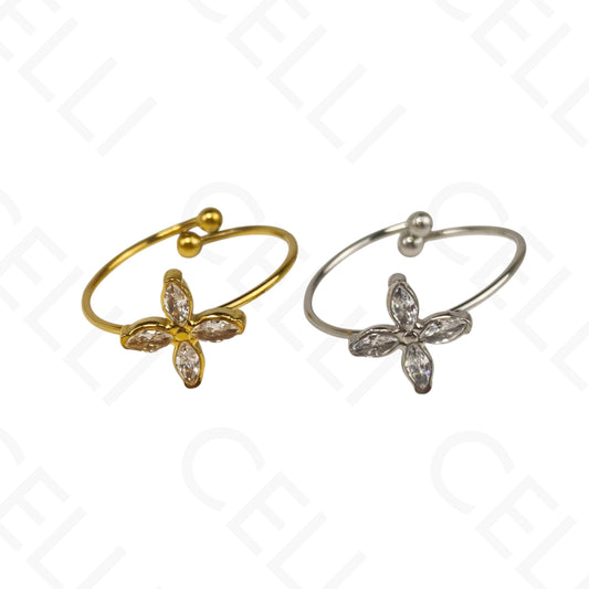 Anillo de Acero Ajustable - trébol brillante