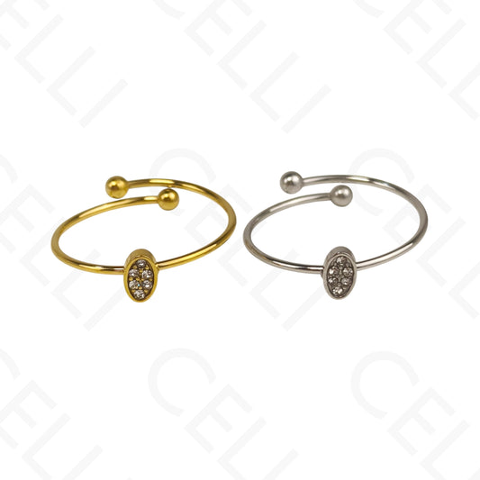 Anillo de Acero Ajustable - mini óvalo con brillantes