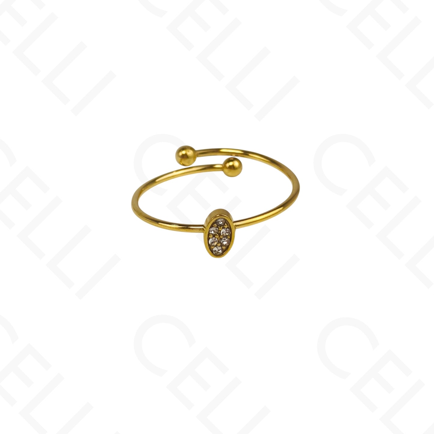 Anillo de Acero Ajustable - mini óvalo con brillantes