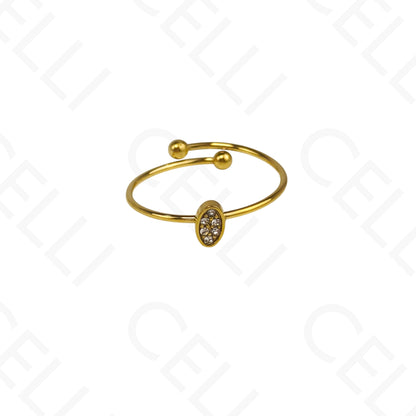 Anillo de Acero Ajustable - mini óvalo con brillantes