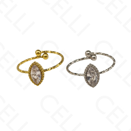 Anillo de Acero Ajustable - óvalo puntiagudo con brillante