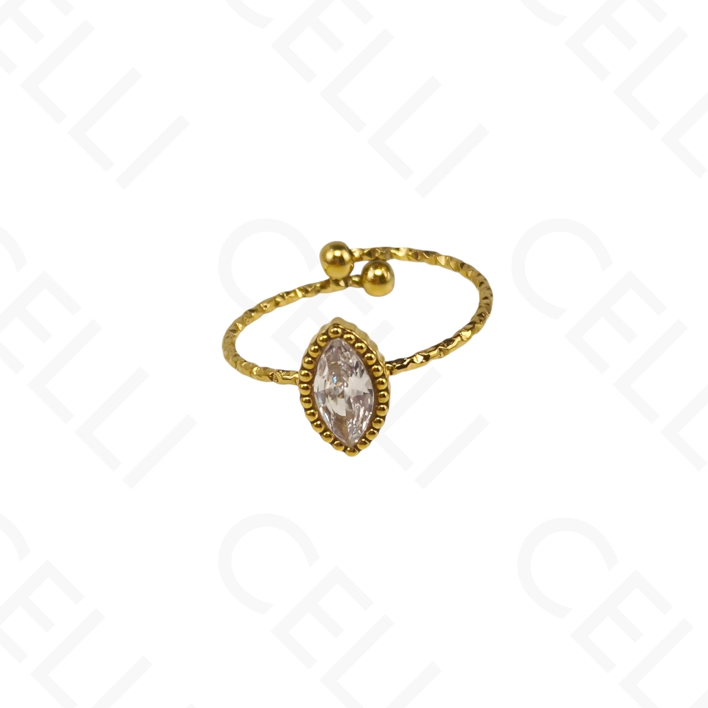 Anel de Aço Ajustável - oval pontiagudo com brilhante