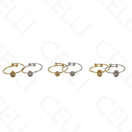 Anillo de Acero Ajustable - Gota, Redondo y Oval con brillante