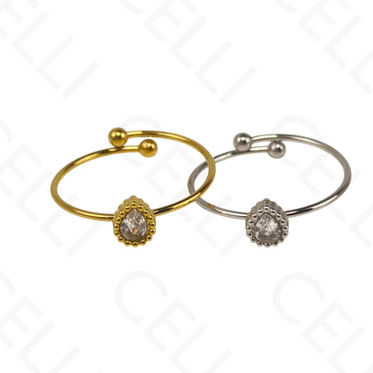 Anel de Aço Ajustável - Gota, Redondo e Oval com brilhante