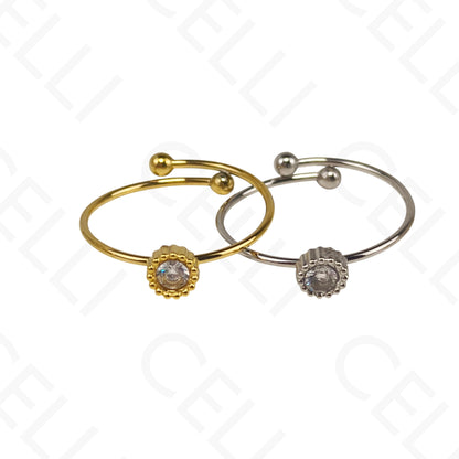 Anel de Aço Ajustável - Gota, Redondo e Oval com brilhante