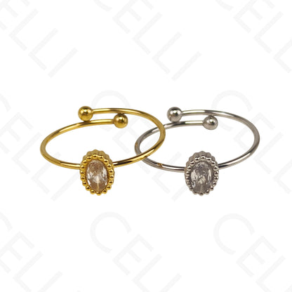 Anel de Aço Ajustável - Gota, Redondo e Oval com brilhante