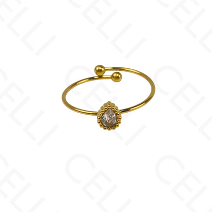 Anel de Aço Ajustável - Gota, Redondo e Oval com brilhante