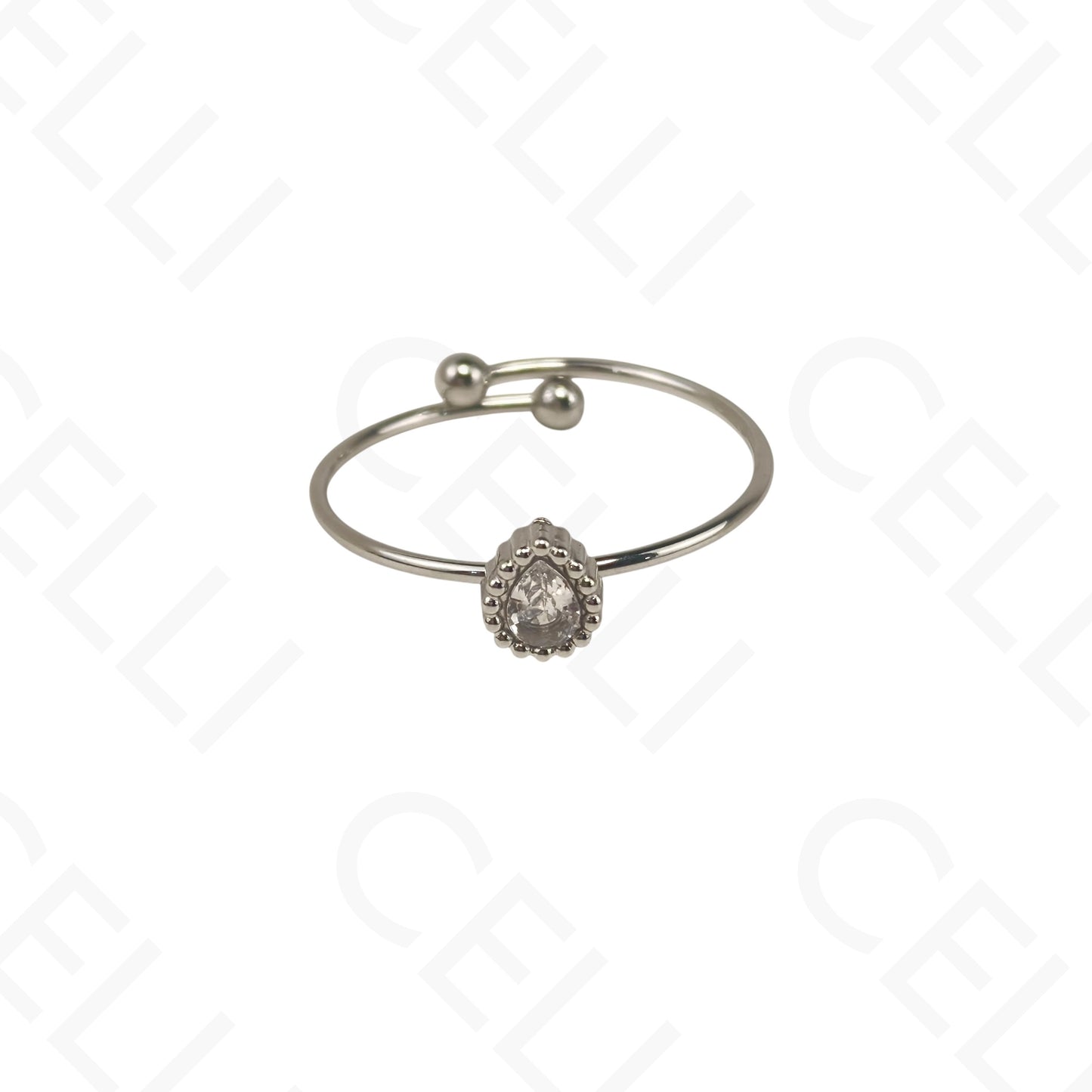 Anel de Aço Ajustável - Gota, Redondo e Oval com brilhante