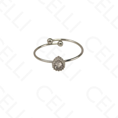 Anel de Aço Ajustável - Gota, Redondo e Oval com brilhante