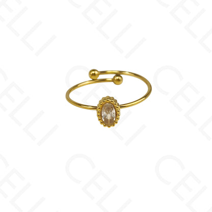 Anel de Aço Ajustável - Gota, Redondo e Oval com brilhante