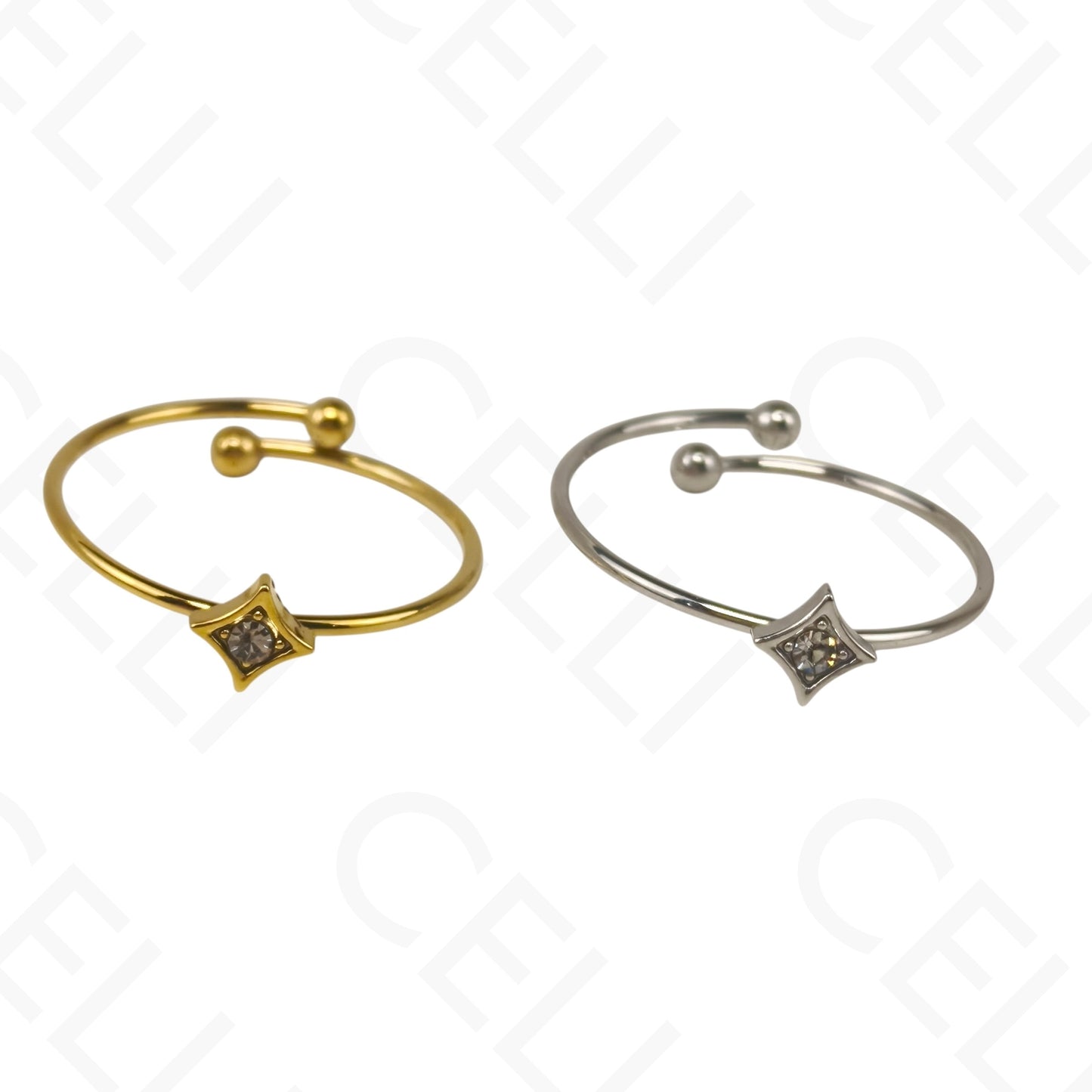 Adjustable Steel Ring - mini star with brilliants