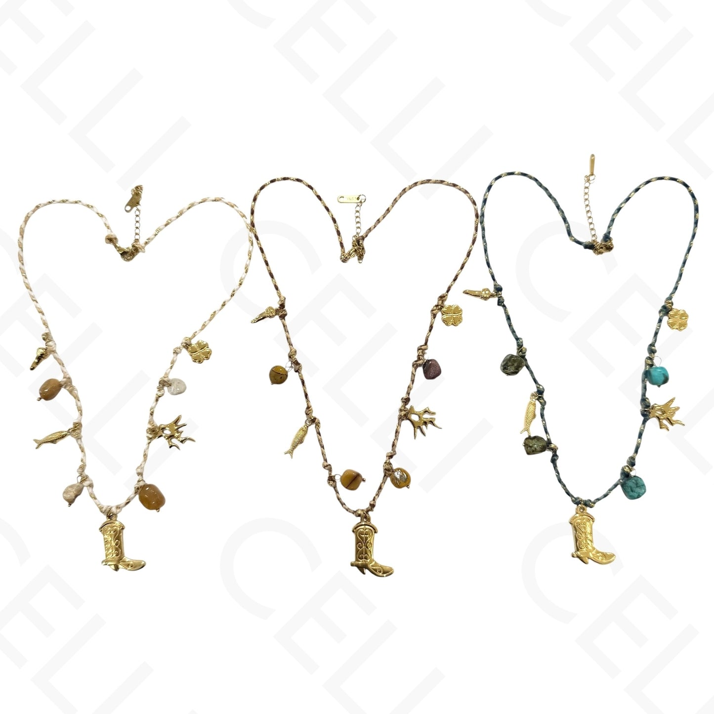 Steel necklace - square with mother-of-pearl