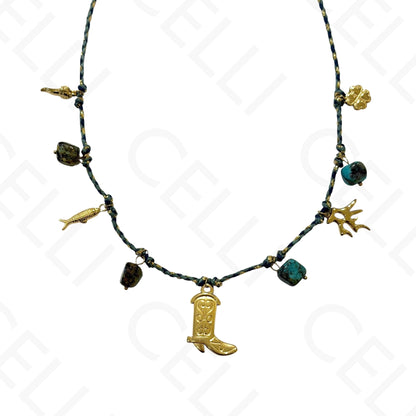 Steel necklace - square with mother-of-pearl