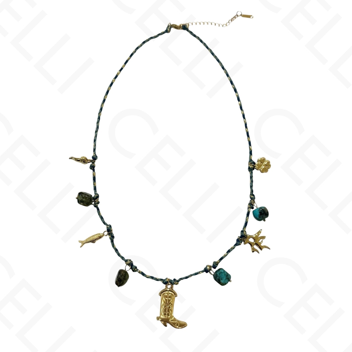 Steel necklace - square with mother-of-pearl