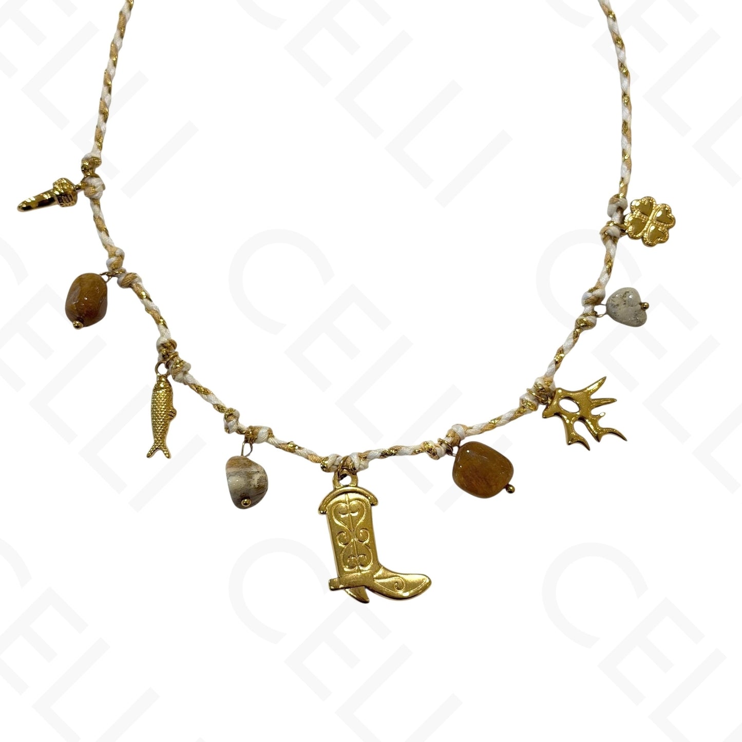 Steel necklace - square with mother-of-pearl